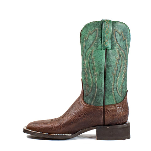 Ranch Boot (Rubber Sole) - Square Toe - Brown & Green