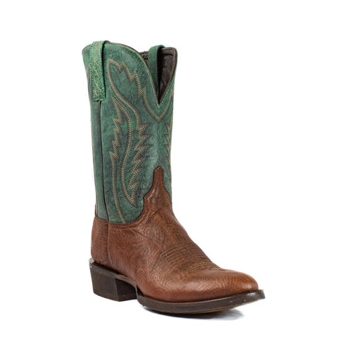 Ranch Boot (Rubber Sole) - Round Toe - Brown & Green