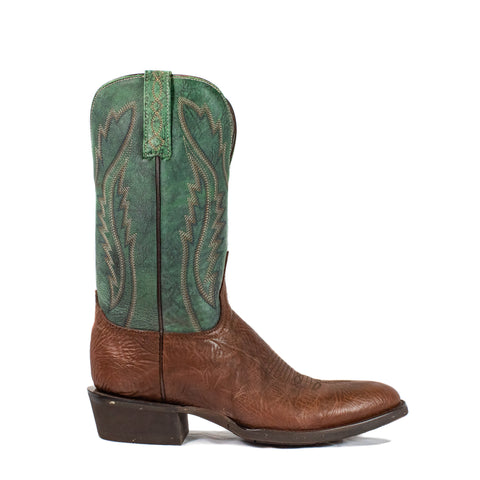 Ranch Boot (Rubber Sole) - Round Toe - Brown & Green
