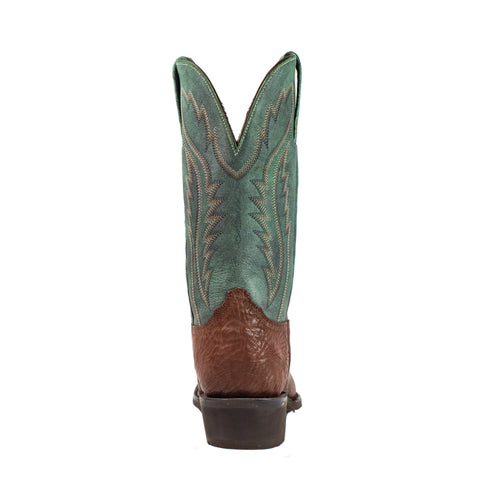 Ranch Boot (Rubber Sole) - Round Toe - Brown & Green